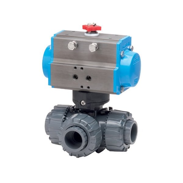 Bonomi North America 2in 3-WAY PVC L-PORT BALL VALVE & SPRING RETURN PNEUMATIC ACTUATOR 8P3LSRPVC-2 - main
